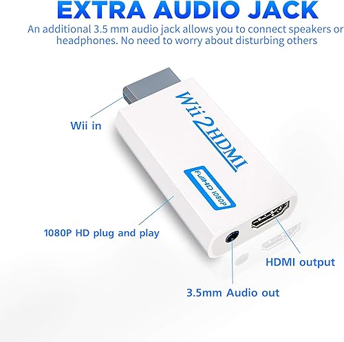 Miniatura 3 de Adaptador convertidor Wii a HDMI 1080P para dispositivo Full HD con conector de audio de 0.138 in y salida HDMI compatible con Nintendo Wii, Wii U,