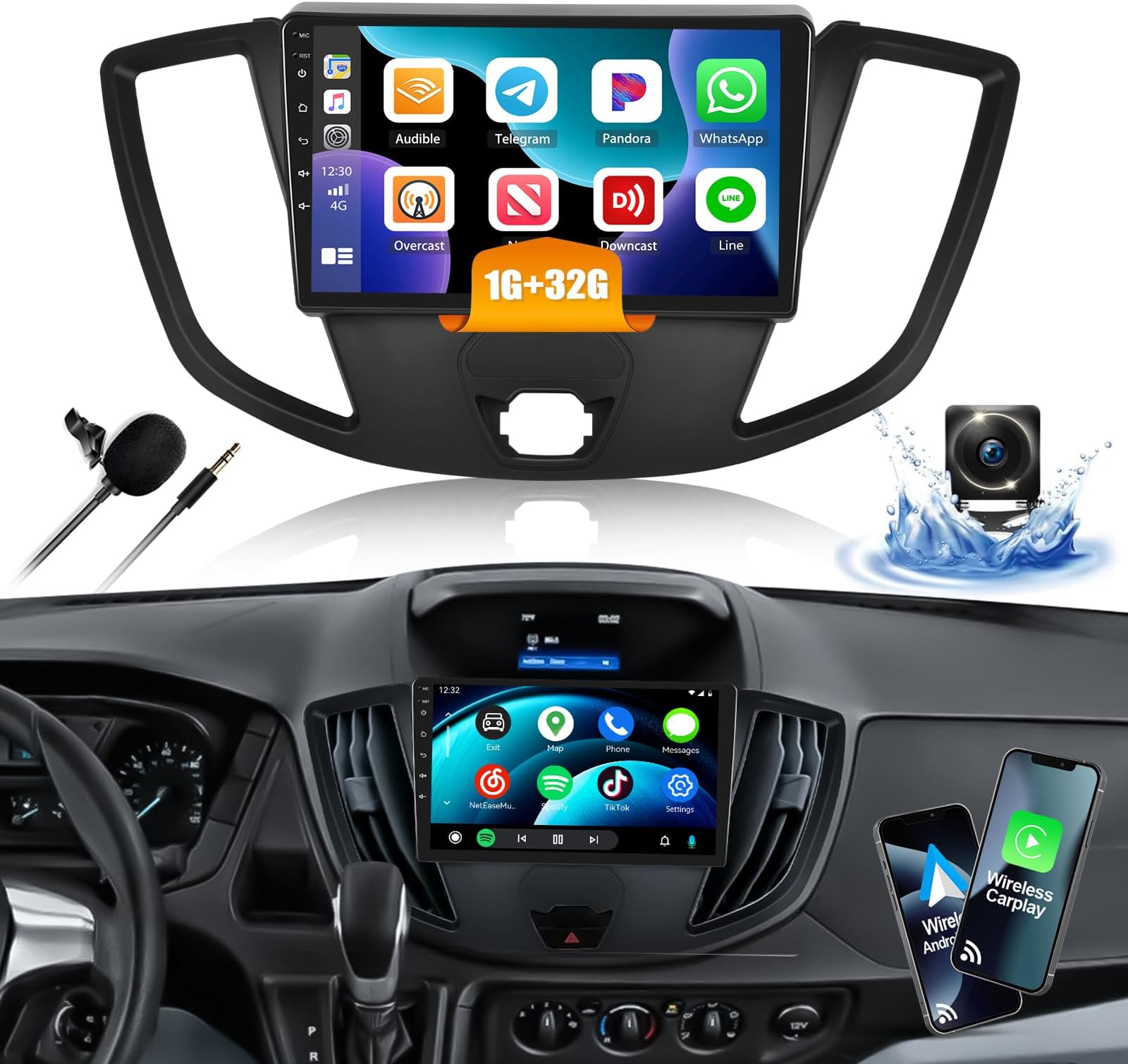 9 Inch Android 13 Autoradio 2 32G - voor Ford Transit Custom 2013-2019