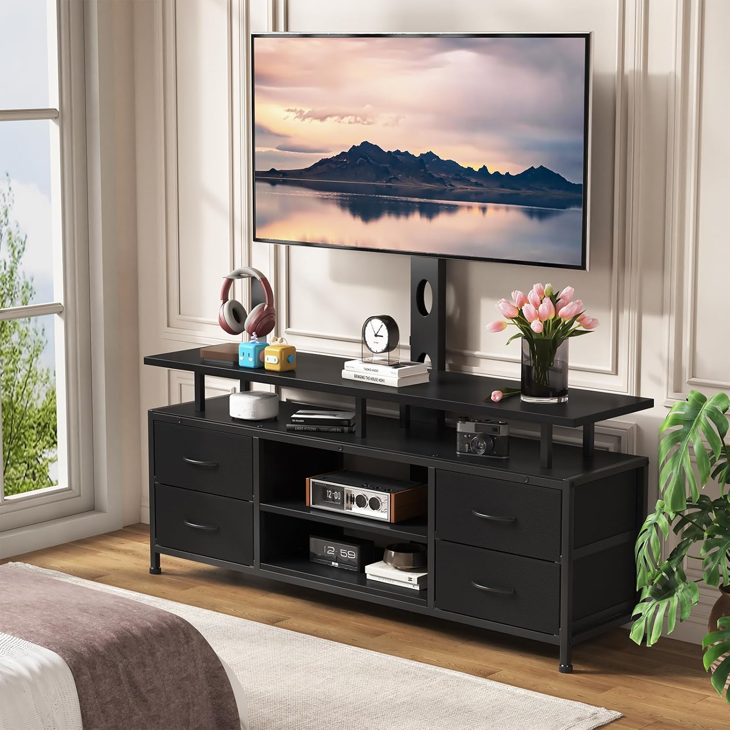 4 Drawers TV Stand Dresser with Mount for 32–75 inch TVs, 4 Tiers TV Console with Storage Shelves, Height Adjustable TV Entertainment Center - Image 8