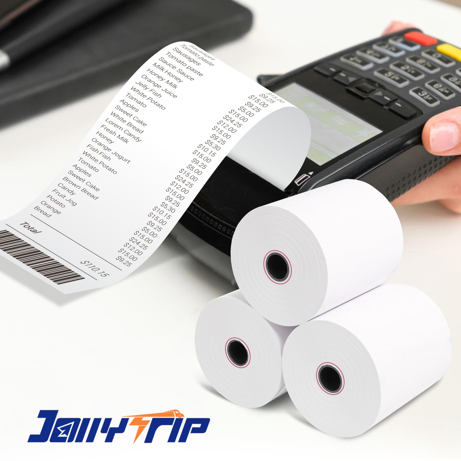 JollyTirp - Papel térmico de 2 1/4 x 50 pies, 48 g/m², sin BPA, 50 rollos de papel de impresora térmica con núcleo de panal compatible con impresoras, caja registradora POS, papel de tarjeta de