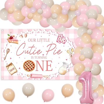 Cutie Pie First Birthday Decors for Girls Our Little Cutie Pie is Turning One Backdrop Cutie Pie 1st Birthday Balloon Garland Kit Pink for Baking Cookie First Bday Supplies