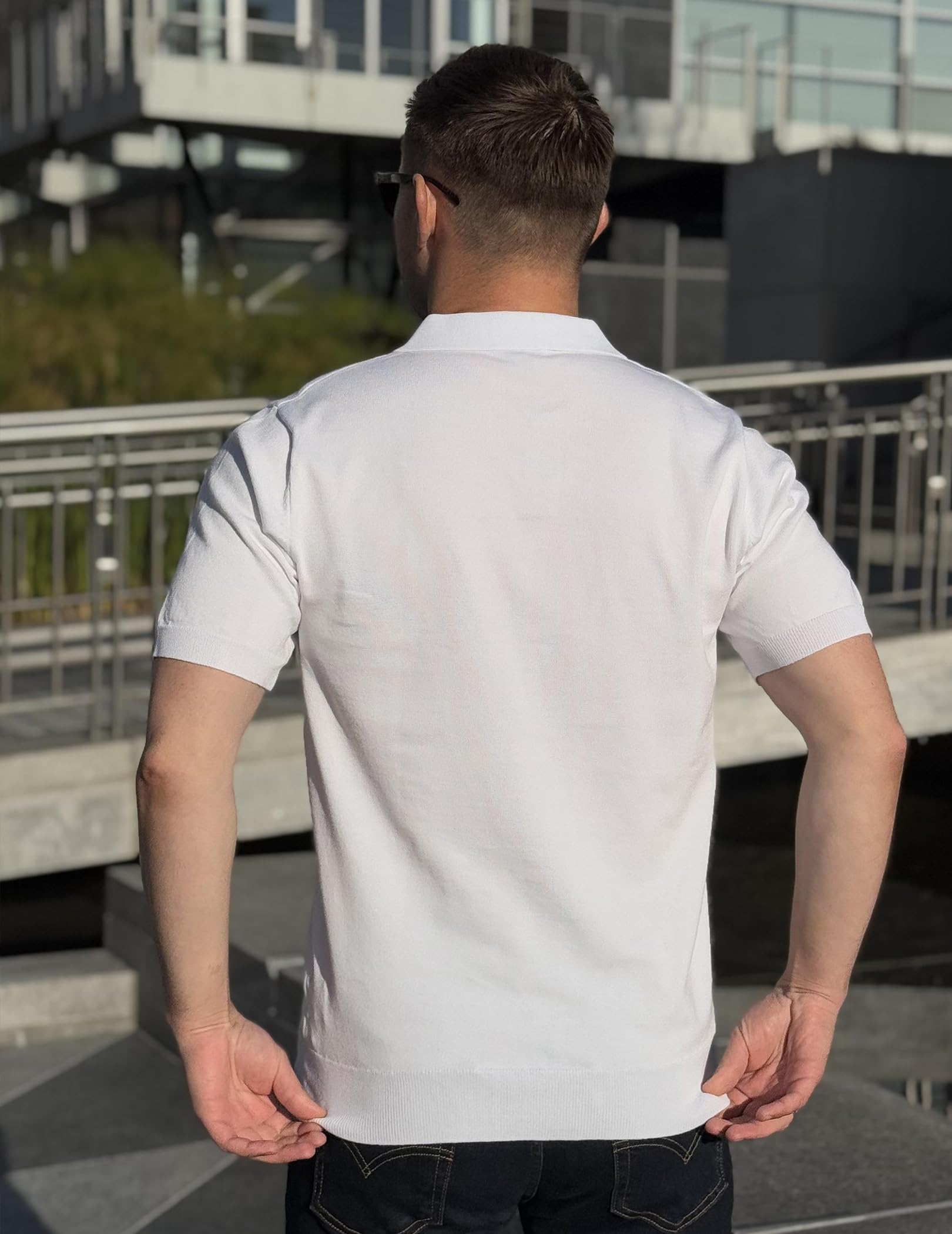 COOFANDY Polo da uomo in maglia con scollo a V, maniche corte, polo elasticizzata casual da golf