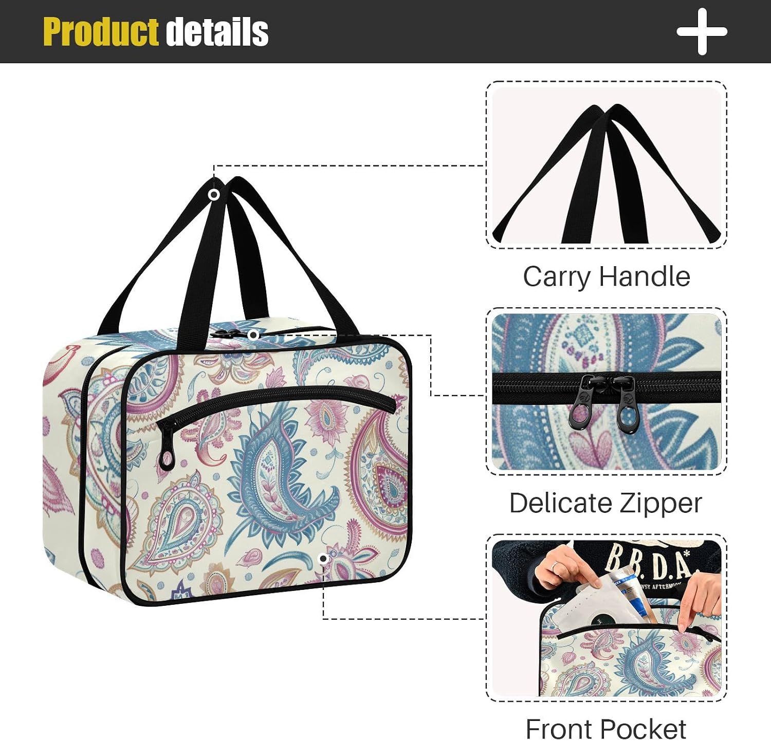 Bohemian Style Hanging Kits for Men Travel with Hook, Designer Accessories Toiletry kit for Travel Make up Traveling estuche para guardar maquillaje L
