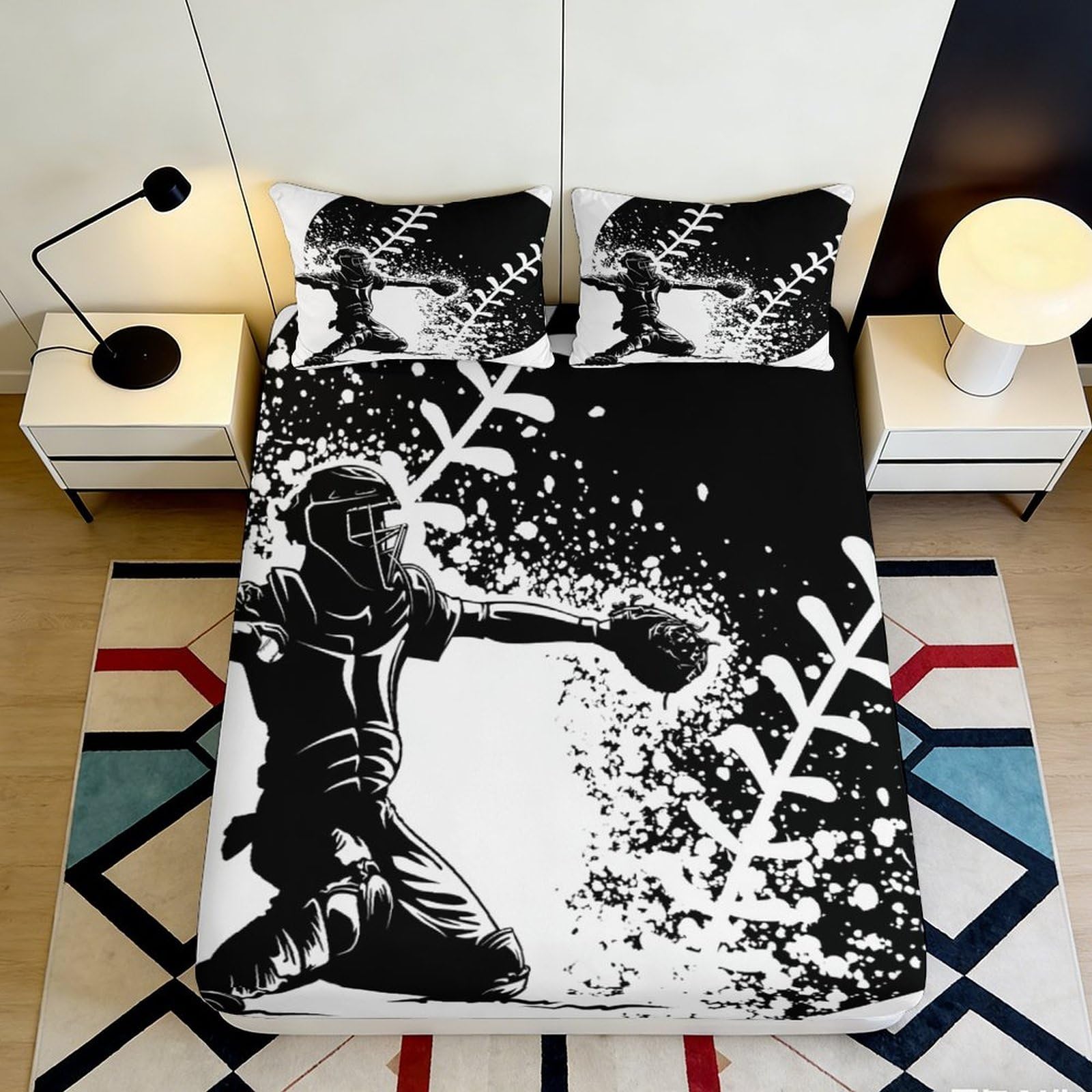 Jqzkxnhpbr Style-10 3D Printed Basketball Splash Fitted Sheet Microfiber Soft Black White Urban Graffiti Bed Cover For Bedroom Dorm Mattress Decor 90X200x25cm