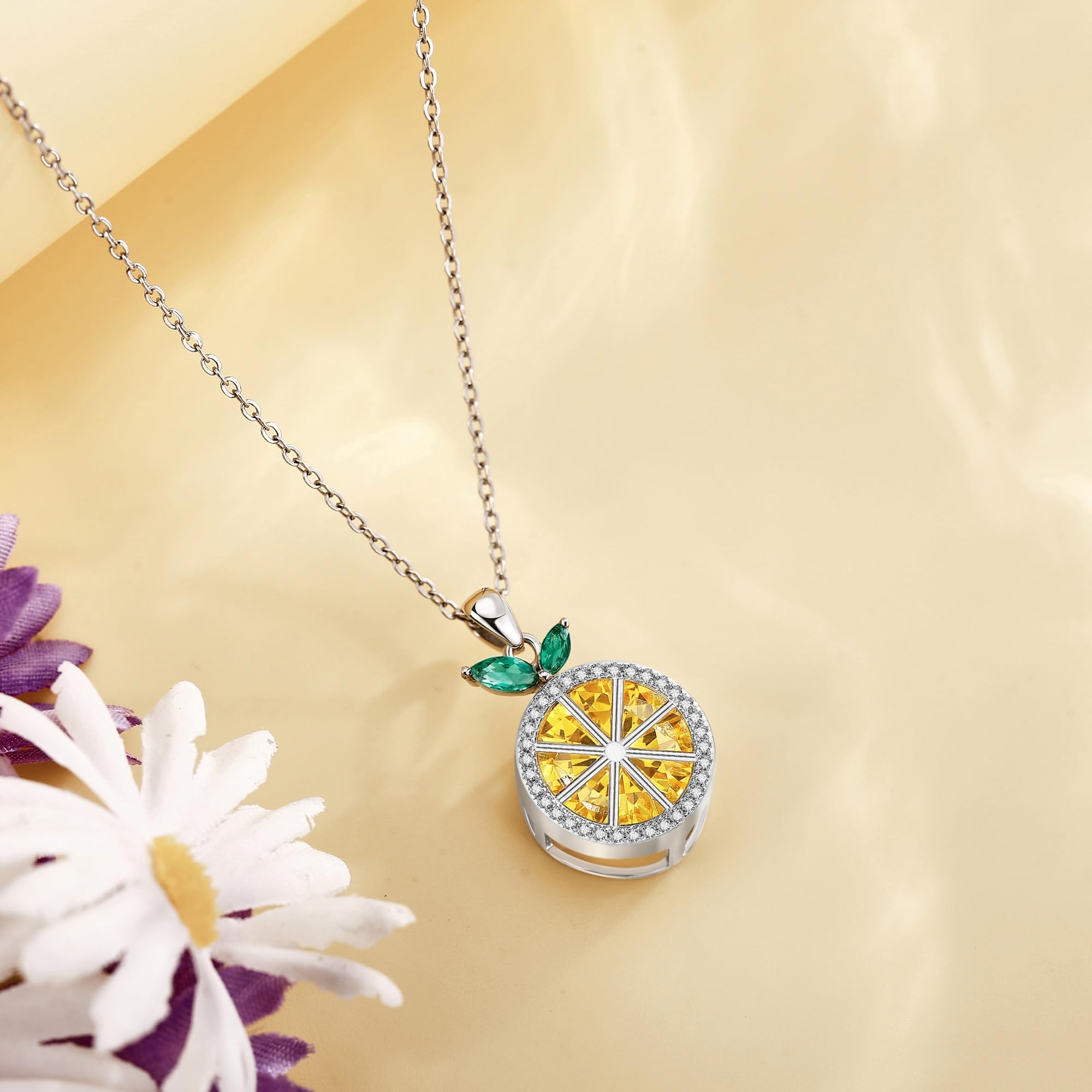 DAYLINLOVE Zitrone Halskette 925 Sterling Silber Gelb Kristall Frucht Form Schmuck Geschenk für Frauen Zitrone Liebhaber