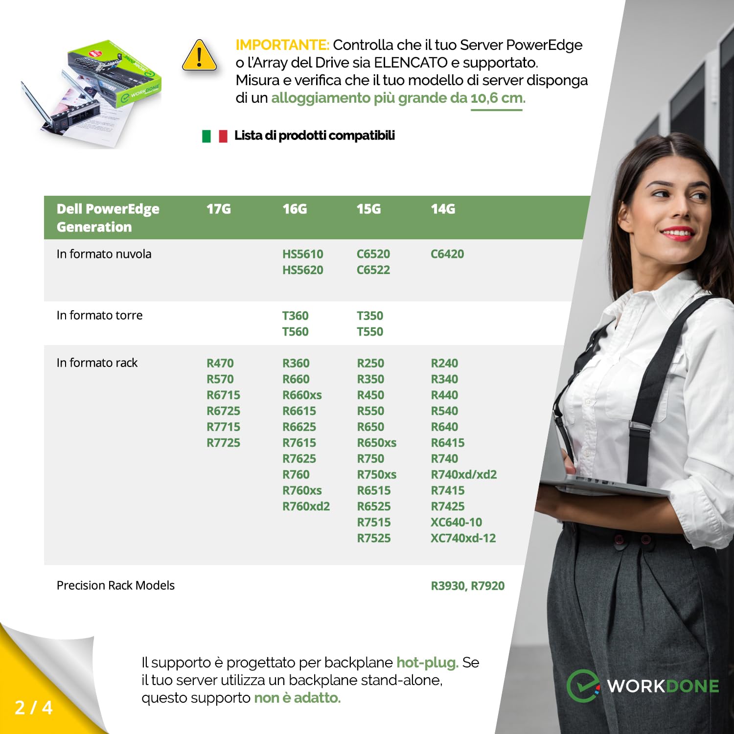 WorkDone Caddy per disco rigido da 3,5 pollici Compatibile con PowerEdge Dell - R340 R440 R540 R640 R740 R6415 R7415 R7425 X7K8W di 14° generazione - Vassoio della staffa Hot Swap contenitore
