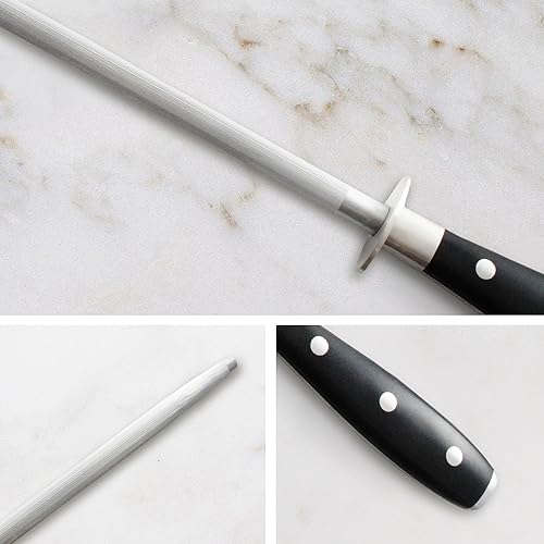 Miniatura 4 de Messermeister  Sacapuntas para cuchillo con varilla de cerámica., Afilador de cuchillos de varilla de cerámica, 12", Negro