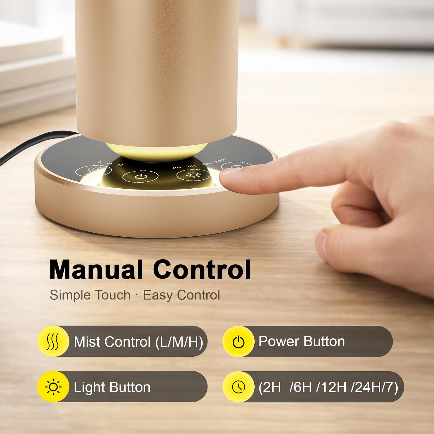 Waterless Diffuser,1500 Sq Ft,Ring Ambient Light,Aluminum,Remote Control&Touch Buttons,Adjustable Fragrance Intensity&Timer,Hotel Collection Scent Machine - Gold