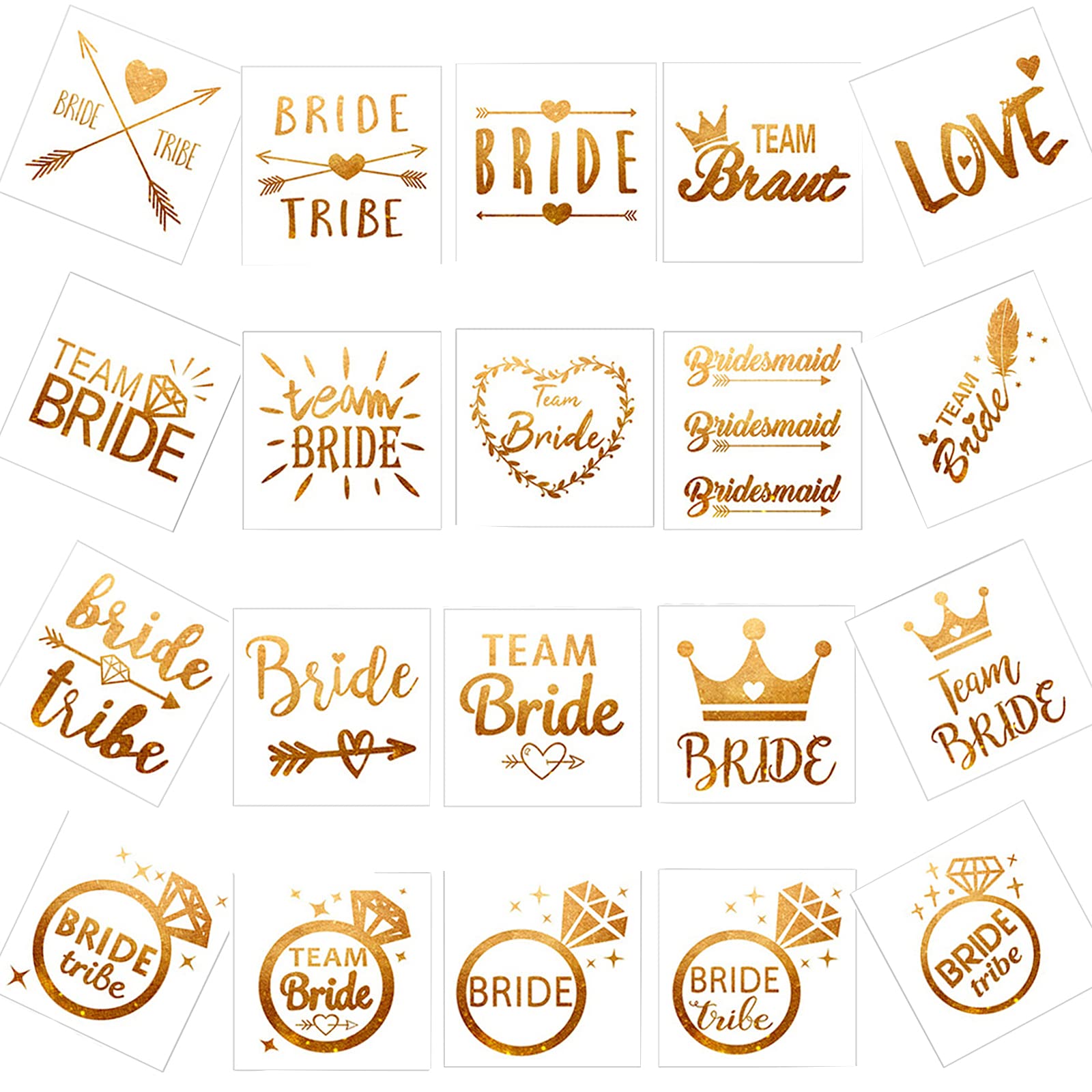 Dancepandas Tatuajes Novia Impermeable 42 Piezas Tatuaje Despedida Soltera Tatuajes Boda Dorado Tatuajes Temporales para Bodas, Despedidas de Soltero, Pegatinas de Tatuajes para Bodas