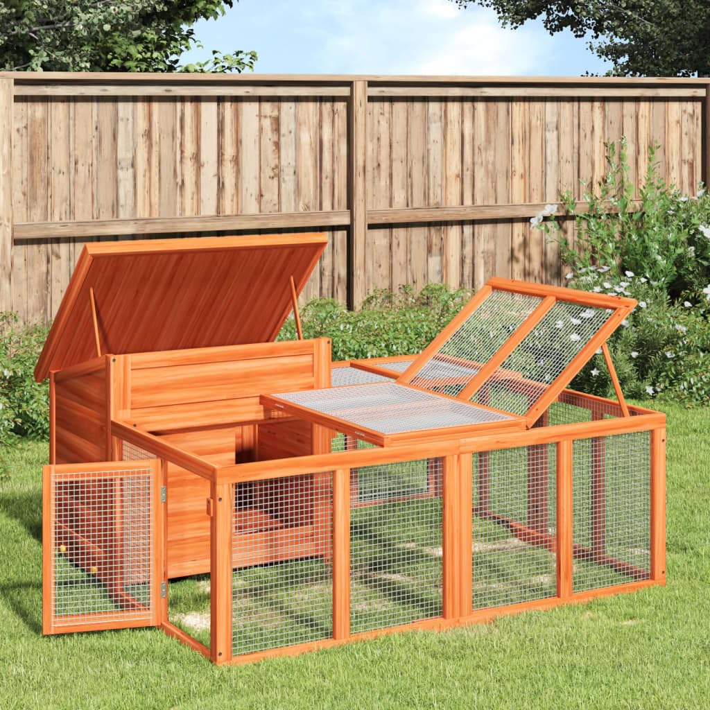 Gecheer Conejera de Madera Maciza de Pino marrón 144x123x67,5 cm,Conejera de Madera Exterior Jaula Caseta para Roedores Mascotas Pequeñas