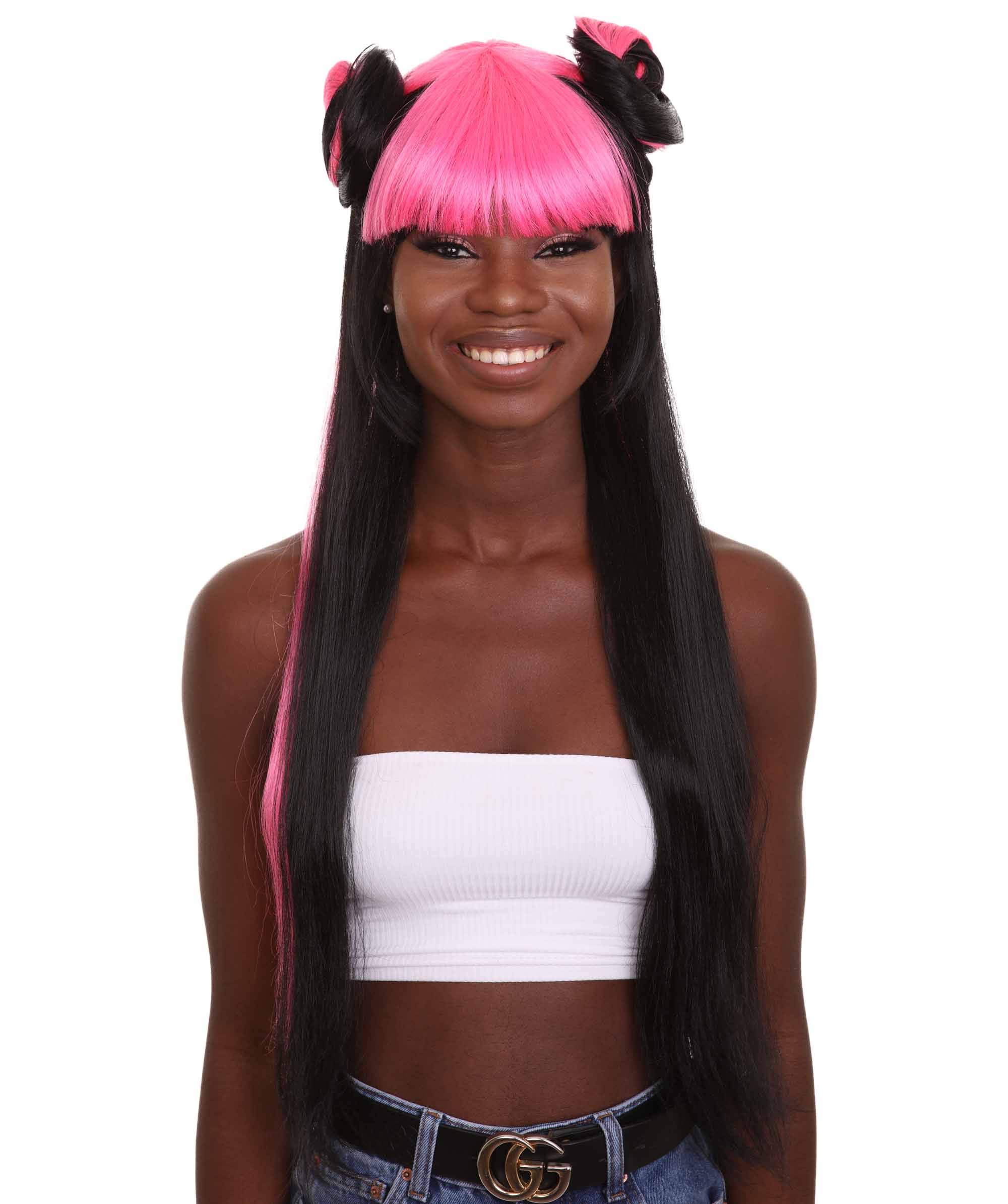 Amazon.com : HPO Adult Women's Pinned Up Double Bun China Doll Rapper Wig -  Electric Pink and Black Hair - Capless Cap Design : Beauty & Personal Care