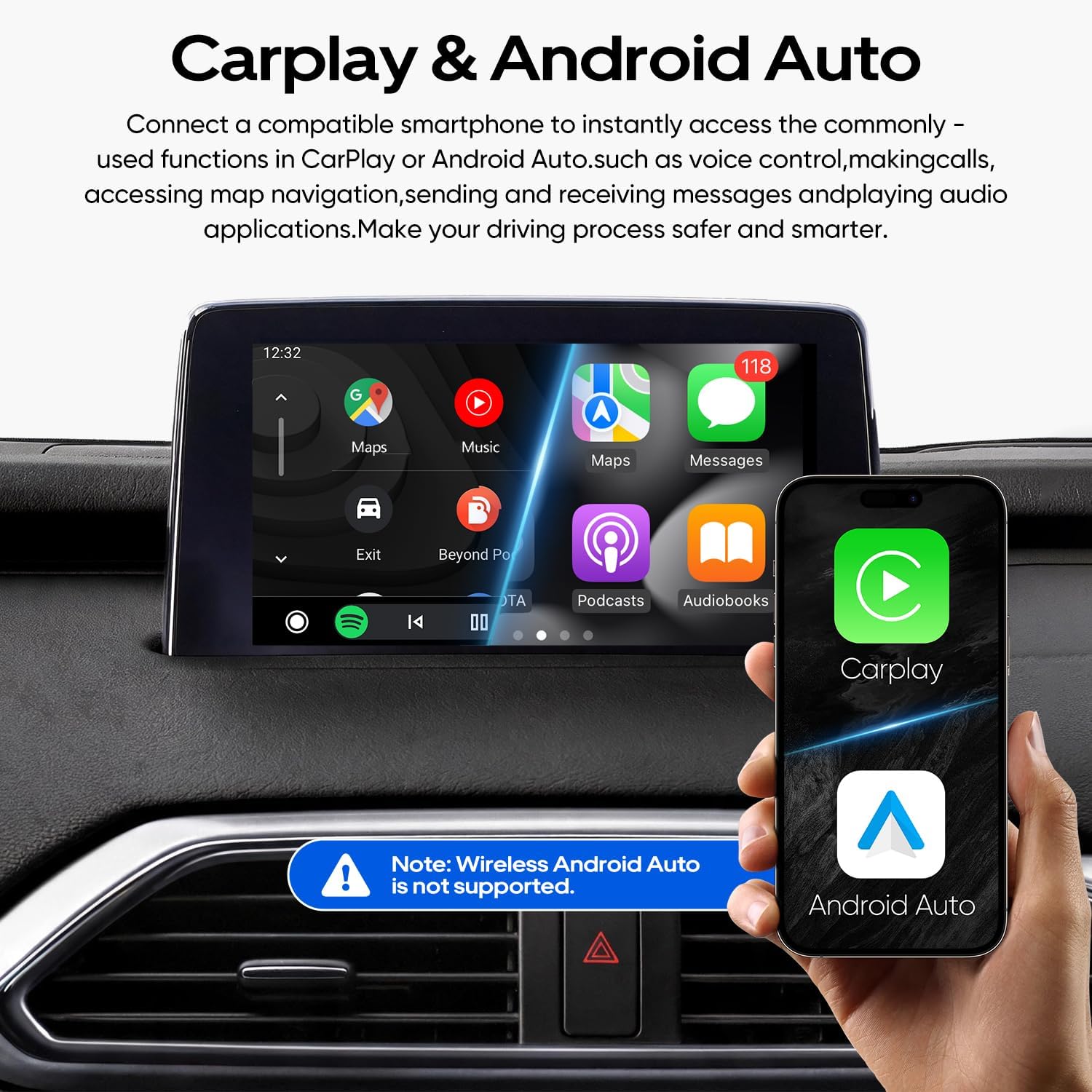 Mazda Wireless Apple CarPlay Retrofit Kit | OEM TK78669U0C USB Hub Upgrade for Wired Android Auto & Type-C Fast Charge | Compatible with CX-5, CX-9, Mazda3, Mazda6, CX-3, MX-5 (2014-2019) (P3 PRO)