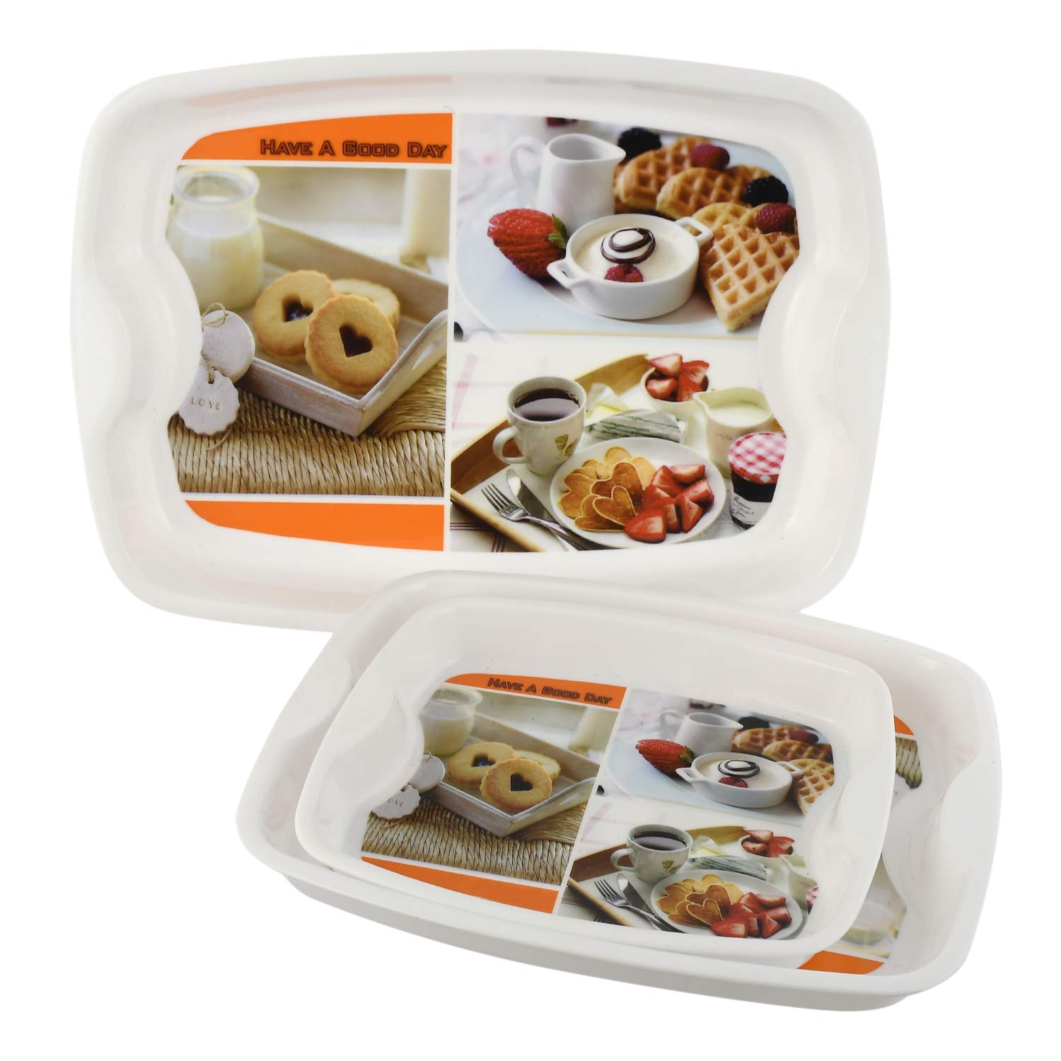 Kuber IndustriesPrinted Unbreakable Virgin Plastic 3 Pieces Office and Home Tea Or Coffee or Snacks Trey, Serving Trays Set (White) - CTLTC044481