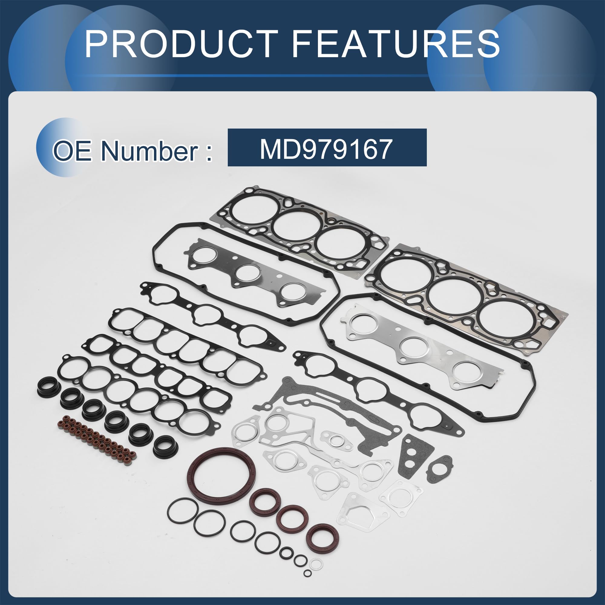 Juego De Juntas De Culata Del Cilindro Para Mitsubishi 6G75 1pc | Goma Metal, Negro, MD979167, Resistencia A Altas Temperaturas, Rendimiento Estable, Fácil Instalación