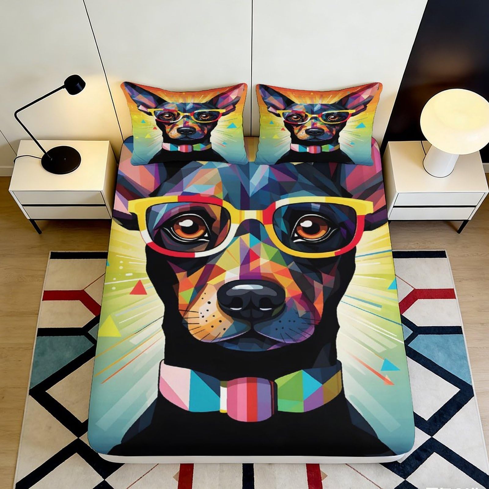 Pnayamiorkfel Style-5 3D Printed Geometric Cat Fitted Sheet Microfiber Non-Slip Artistic Bed Cover For Bedroom Guest Room Easy Care 90X200x25cm