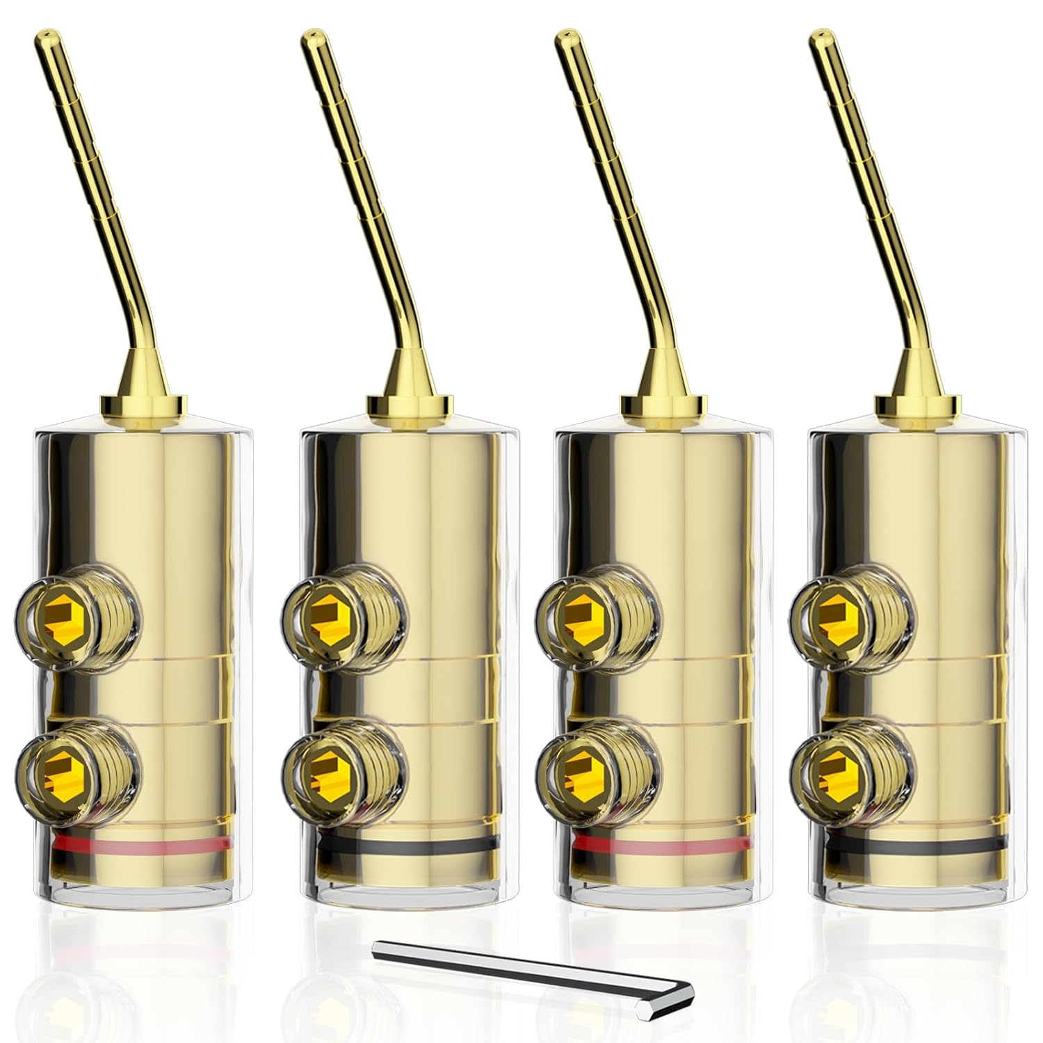 Preffair Self- Locking Banana Connectors Banana Plugs for Speaker Wire Double for Speaker Wire,AV Receiver, Amplifier, 4 Pieces, (Rhodium Plated, BA1489)