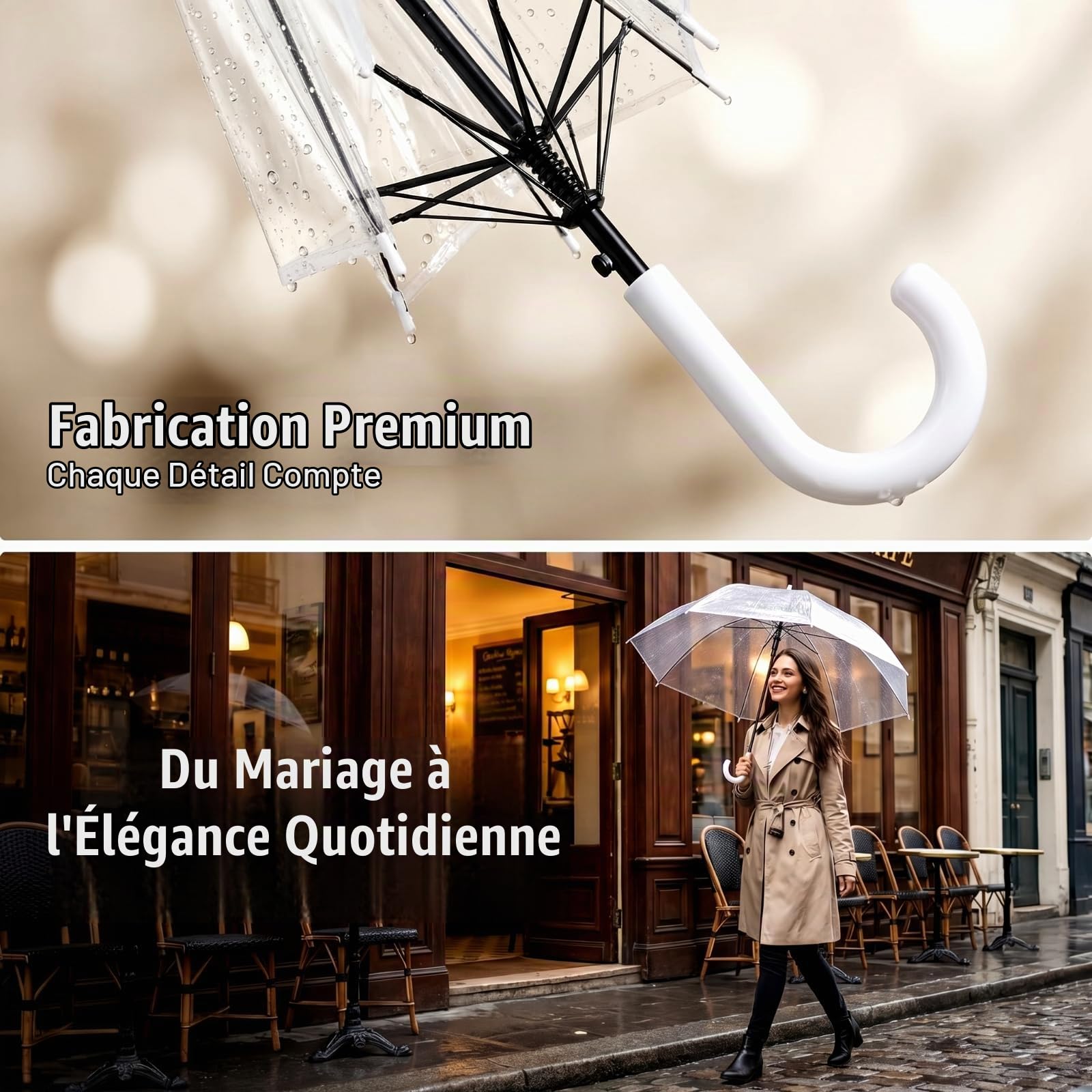 Hestya 8 Pièces Parapluie Transparent Ombrelle Transparent Mariage 102 cm Dôme Semi-Automatique Parapluie Blanc Mariée Accessoires de Mariage Unisexe pour Mariées Demoiselles d'Honneur Plage Fête