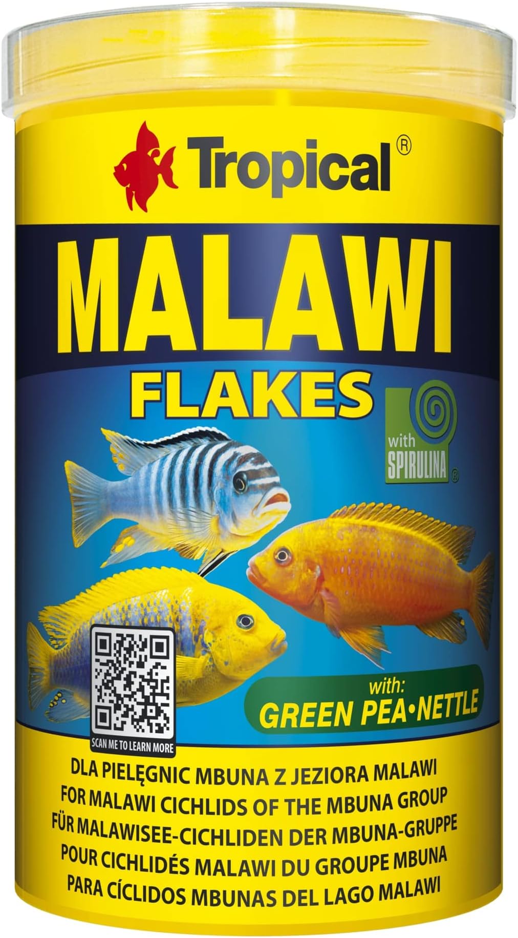 Tropical Malawi Mbuna Cichlids special flake vegetable high-protein fish food for daily feeding - 1000ml / 200g