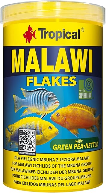 Tropical Malawi Mbuna Cichlids special flake vegetable high-protein fish food for daily feeding - 1000ml / 200g