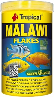 Tropical Malawi Mbuna Cichlids special flake vegetable high-protein fish food for daily feeding - 1000ml / 200g