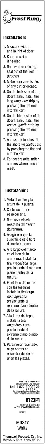 Frost King MDS17H Magnetic Door Seal Replacement for Kerfed Doors, 2 pcs-7 ft, 1 pc-3 ft, White