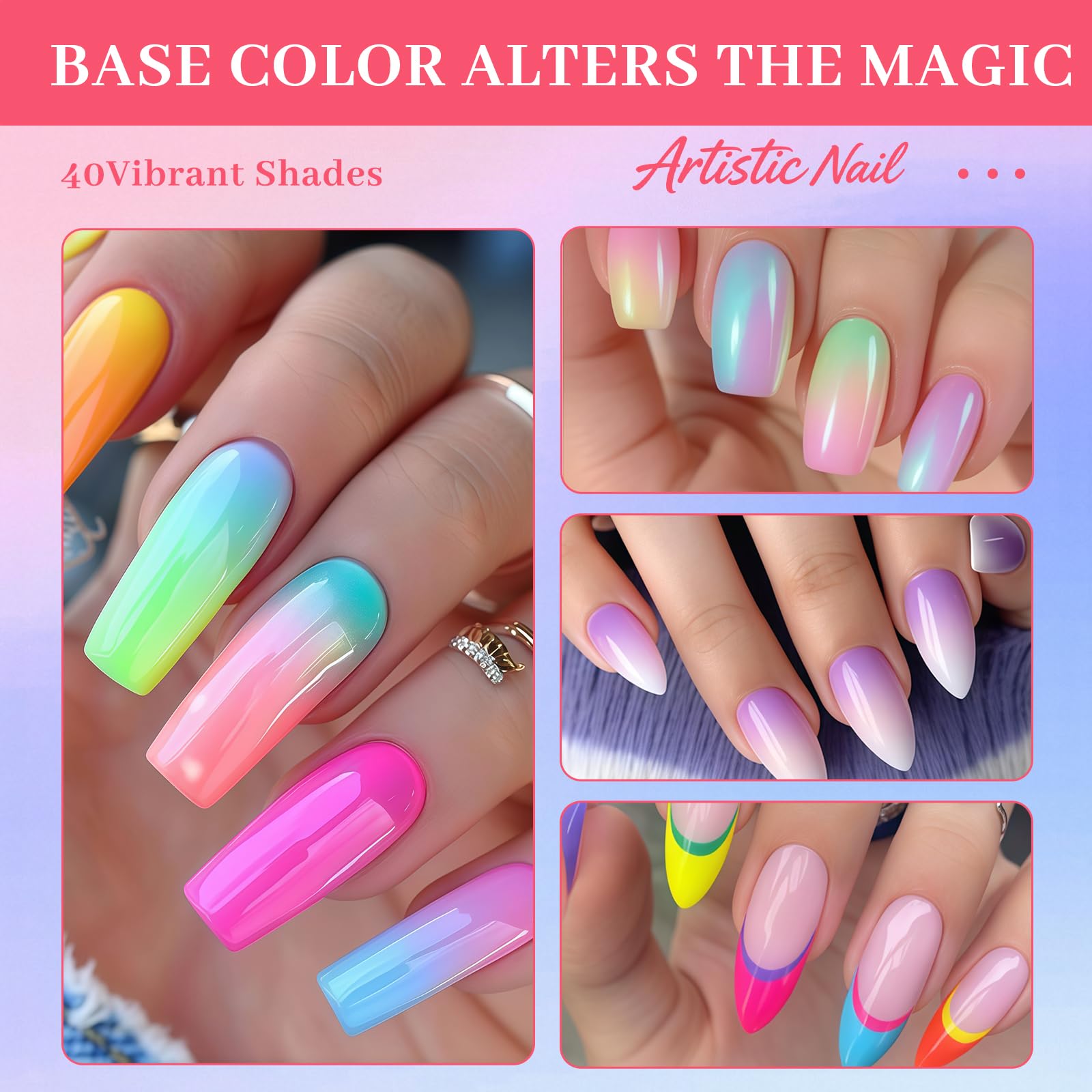 Zosutetoxo Ensemble de Poudres pour Ongles 40 Couleurs avec 3 Pinceaux Pigments pour Nail Art Nuances Néon et Pastel Palette de Poudre pour Ombre Dégradé Décoration d'Ongles