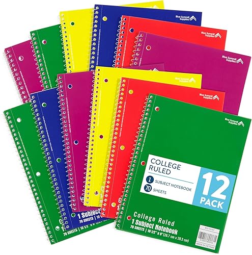 Miniatura 12 de Blue Summit - Cuaderno de espiral pastel con rayas universitarias, cuadernos escolares de una materia, cuadernos perforados a granel, libro escolar