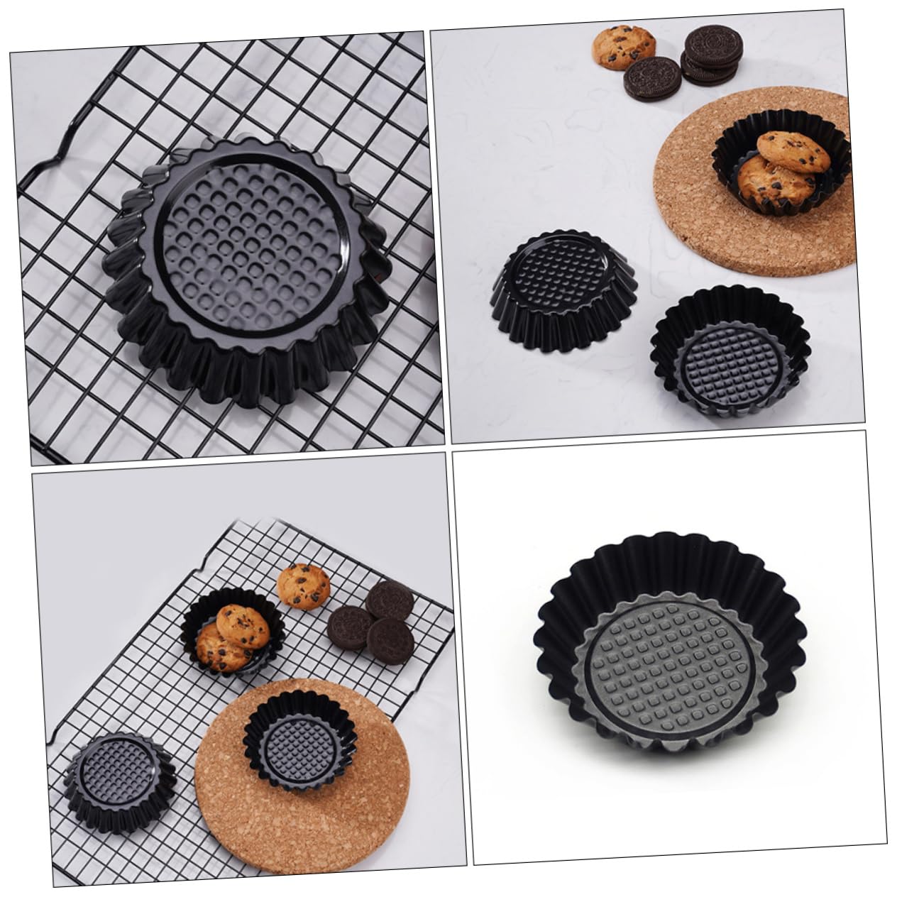 Mikinona Molde para Tartaletas de Huevo 12 Piezas Antiadherente y Resistente a Rayaduras de Acero al Carbono Negro para Hornear Postres y DIY