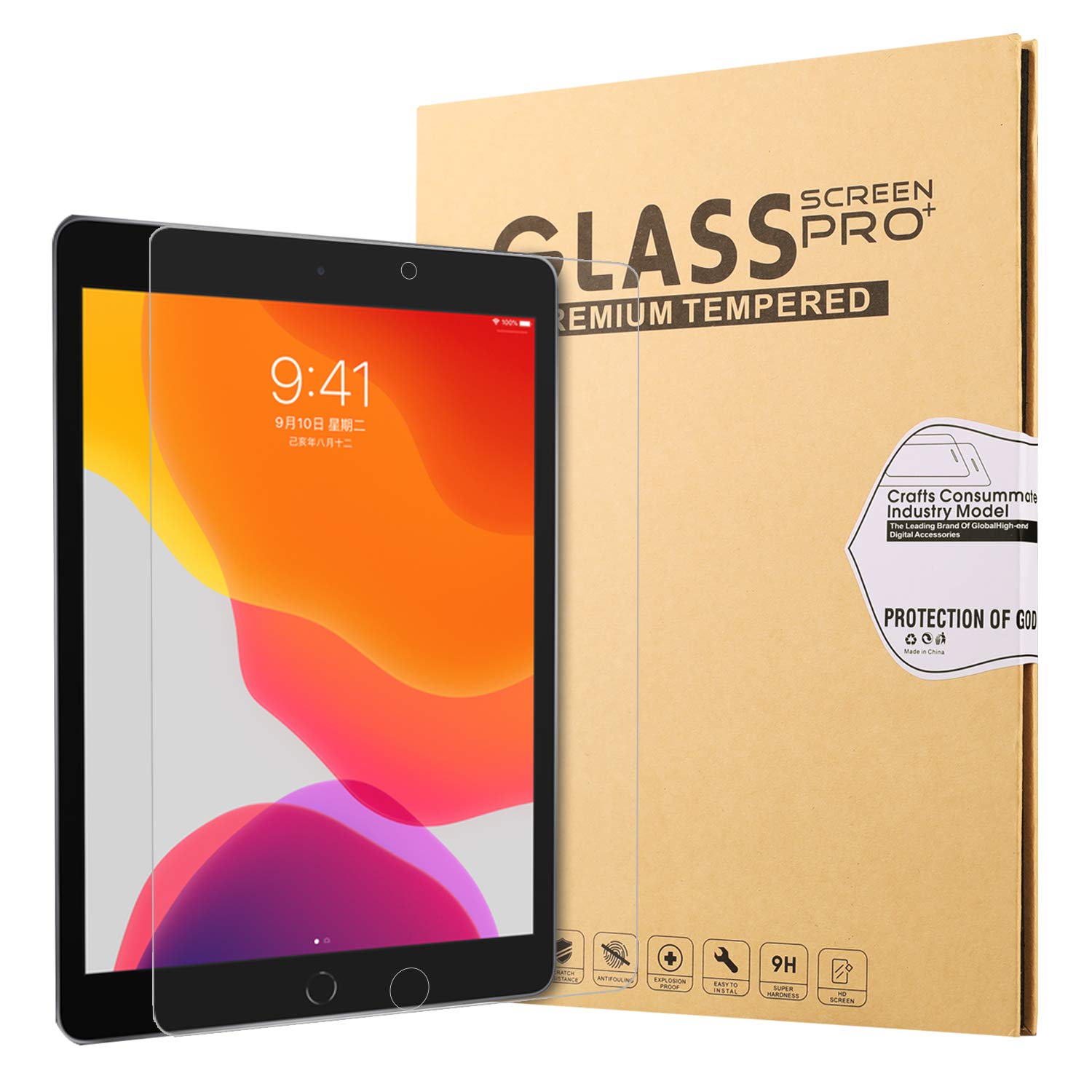 Gylint iPad 10.2 Screen Protector Glass - Tempered Glass 9H Hardness Scratch Resistant Bubble Free Tempered Glass Screen Protector for iPad 8th 7th (10.2-Inch, 2020&2019 Model, 8th 7th Gen)
