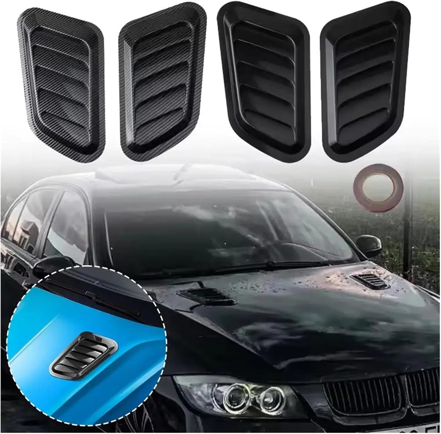 Car Hood Decoration Realistic Air Outlet Design Carbon False Decoration Hood Ornament Fiber Hood Stickers Styling Vent Z7E1(Style a)