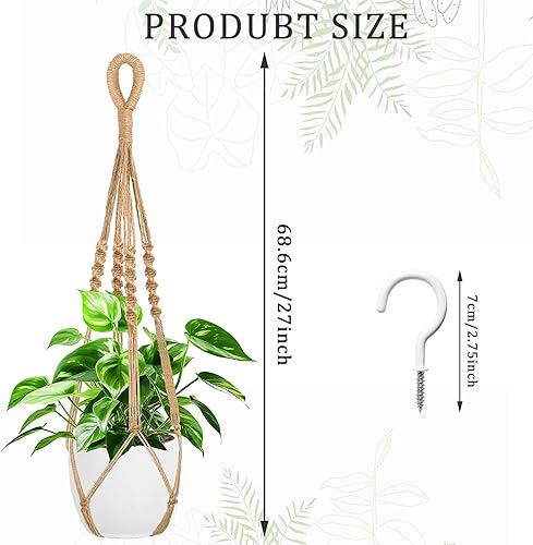 Vista 16 de Augshy 2 ganchos colgantes para plantas, para decoración de interiores y exteriores, macramé con 4 ganchos (35 pulgadas)