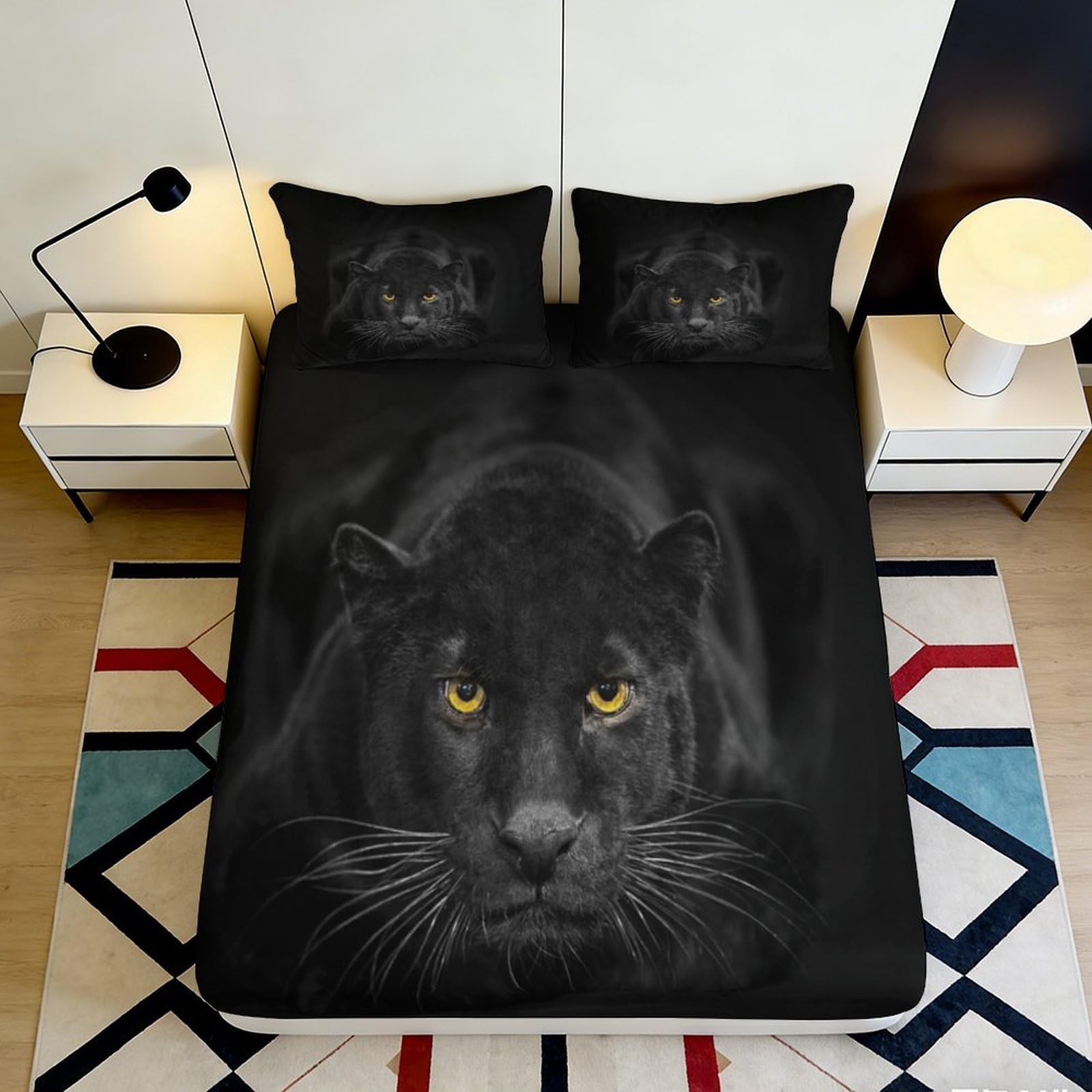 Jqzkxnhpbr Style-4 3D Printed Black Panther Fitted Sheet Microfiber Anti-Slip Bedroom Decor Panther Bed Cover For Mattress Protection 90X200x25cm
