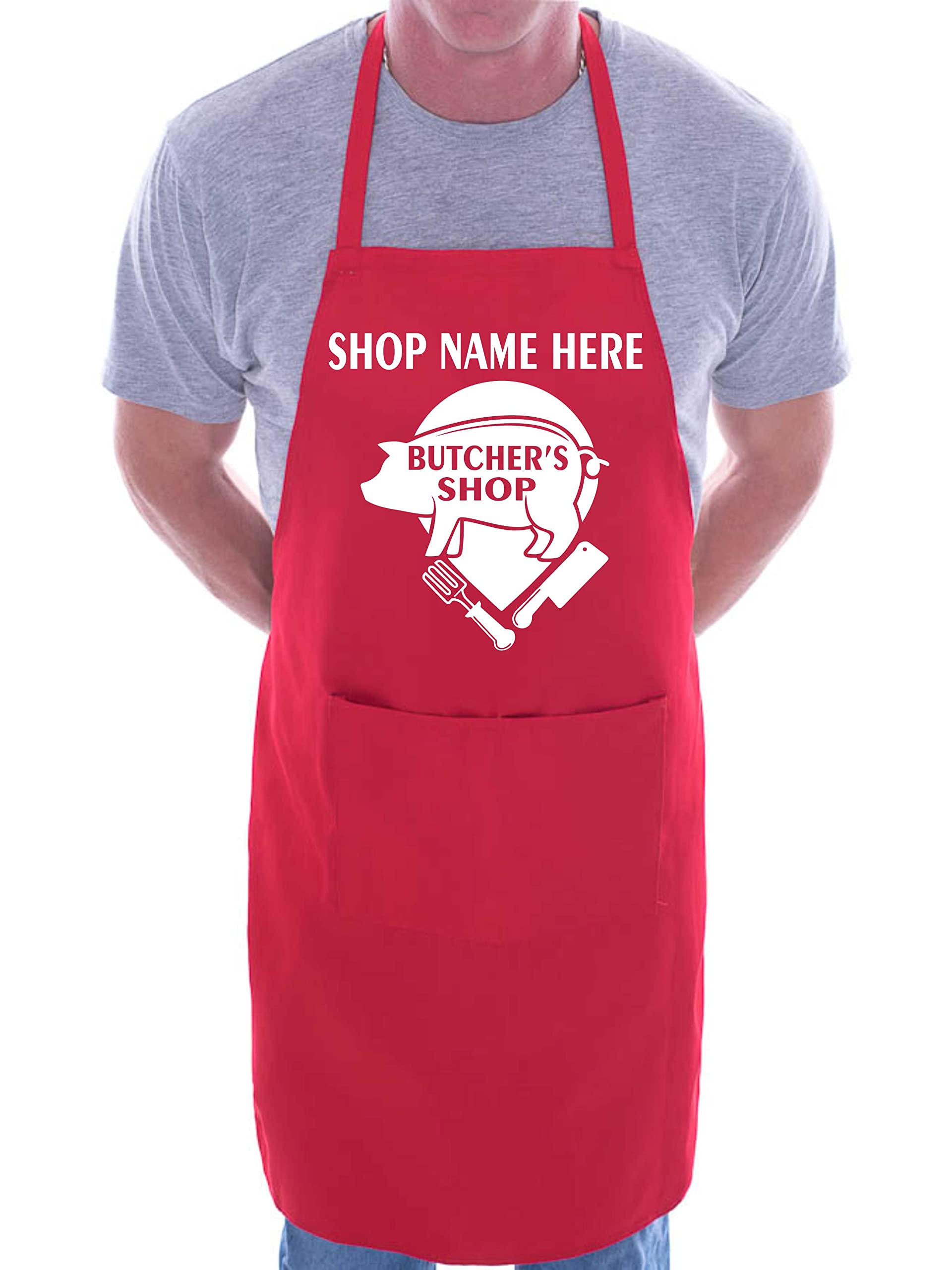 Print4U Personalised Apron Butchers Shop Add Shop Name Here Butchery Red
