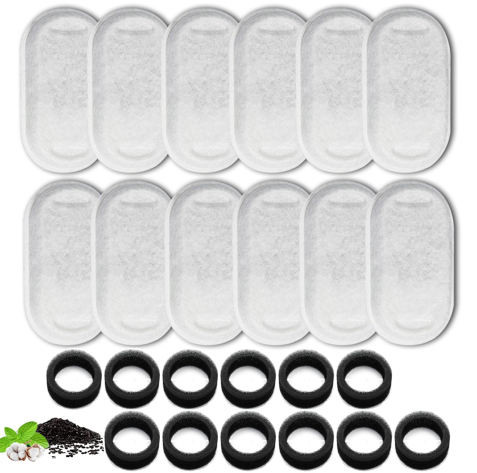 Cat Water Fountain Filters Replacement - 3 Carbon Filters & 3 Sponges For 108oz/3.2L Stainless Steel Pet Fountain