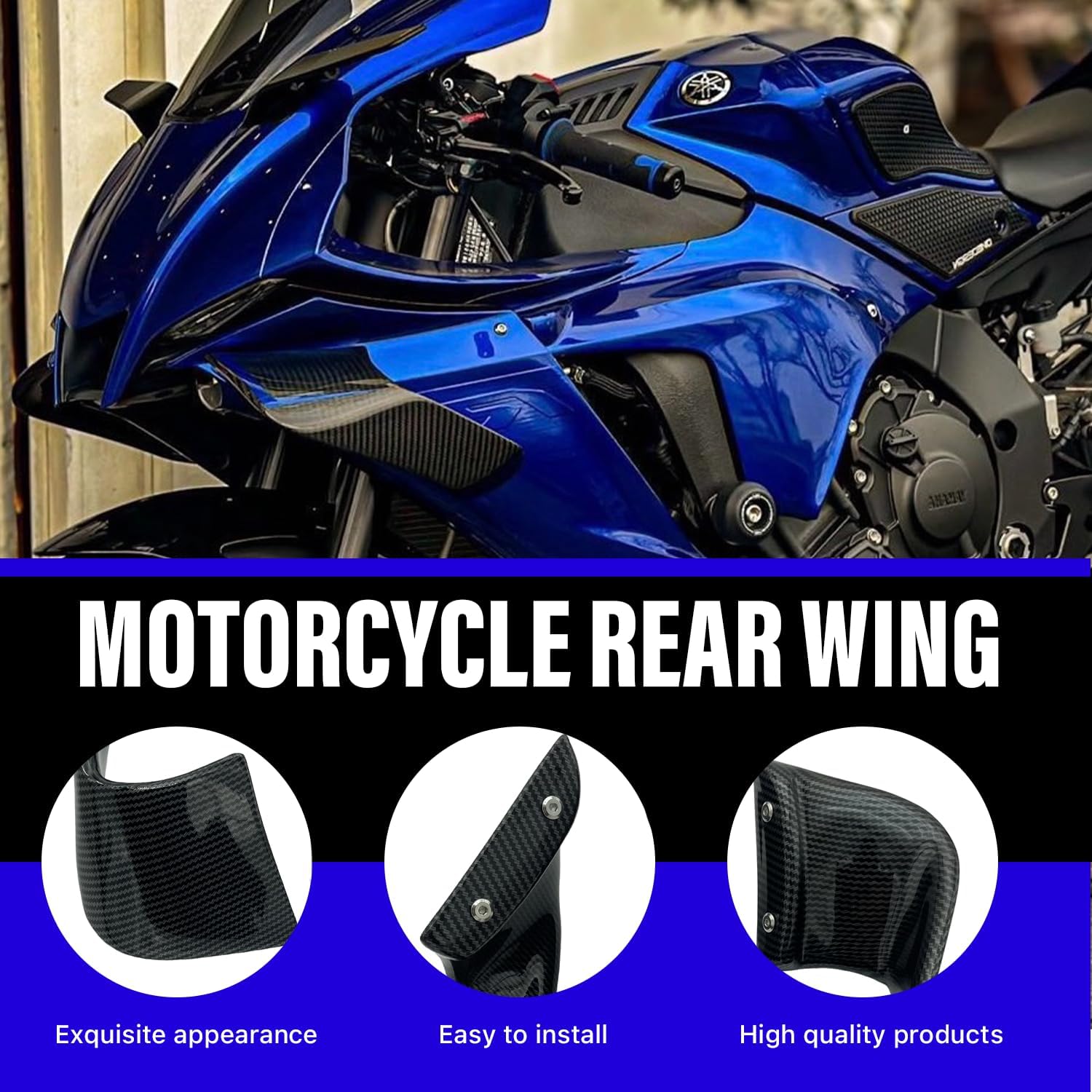 Motorcycle Winglet Fairings for Yamaha YZF-R1 (2015-2023) R6 (2017-2023) - Spoiler Wing for Yamaha Winglets, Durable ABS Plastic Easy Installation of Yamaha R1/R6 Fairings (Black Carbon Fiber)