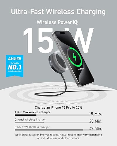 Miniatura 2 de Anker MagGo - Almohadilla de carga inalámbrica, cargador inalámbrico MagGo para iPhone 16, certificado Qi2, cargador inalámbrico de 15 W, compatible