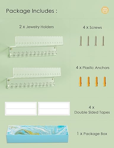 Miniatura 6 de Organizador de joyas colgante de acrílico montado en la pared con estante flotante, organizador de collar y organizador de aretes para mujeres y