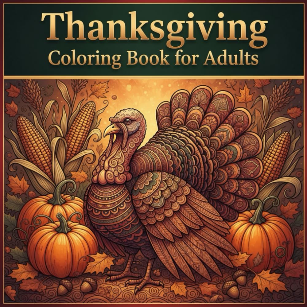 Thanksgiving Coloring Book for Adults: Detailed Autumn Harvest & Festive Scenes: A Stress-Relieving Activity Book for Relaxation and Holiday Gratitude