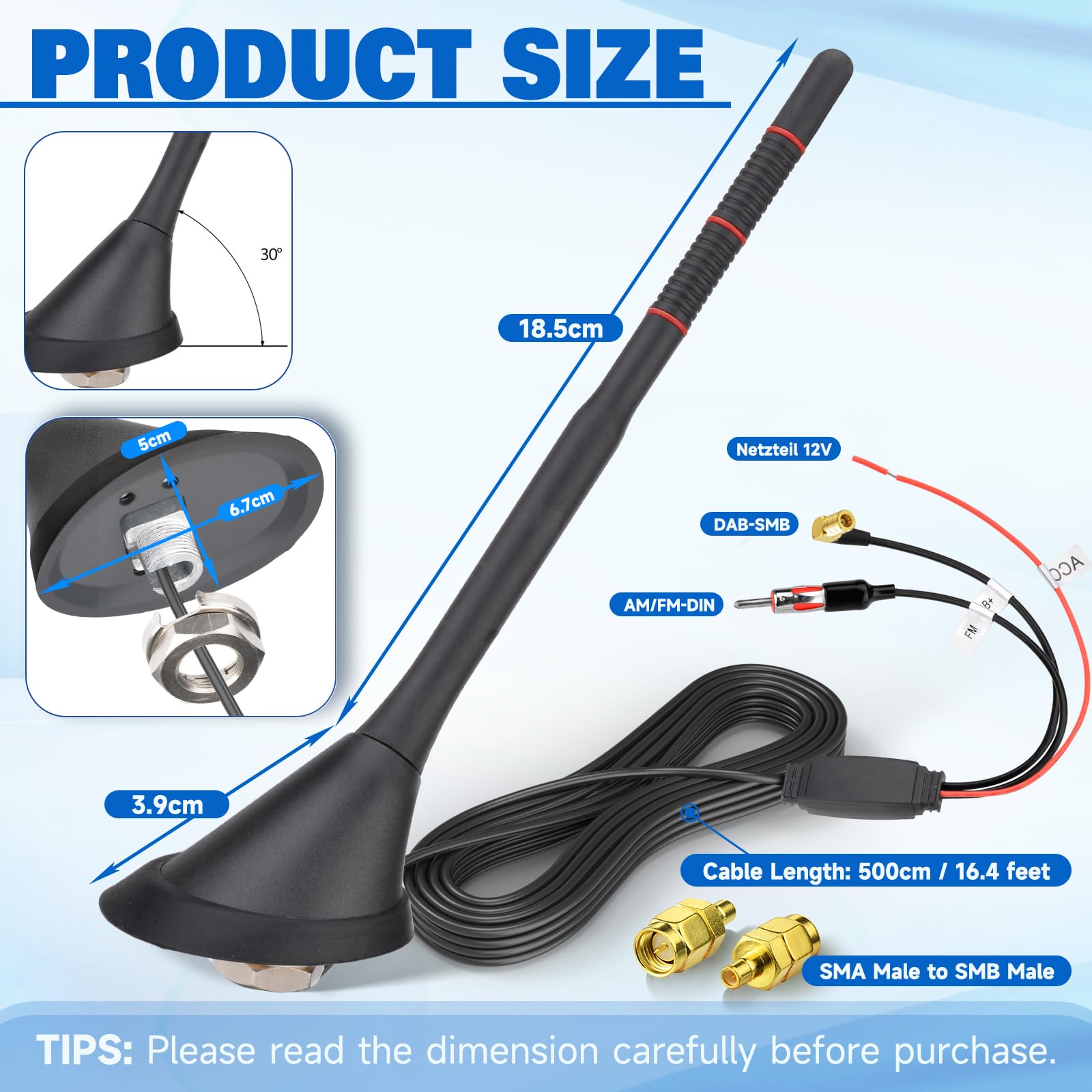 Eightwood Antenne Autoradio Active Dab+ FM avec Amplificateur 5m Câble