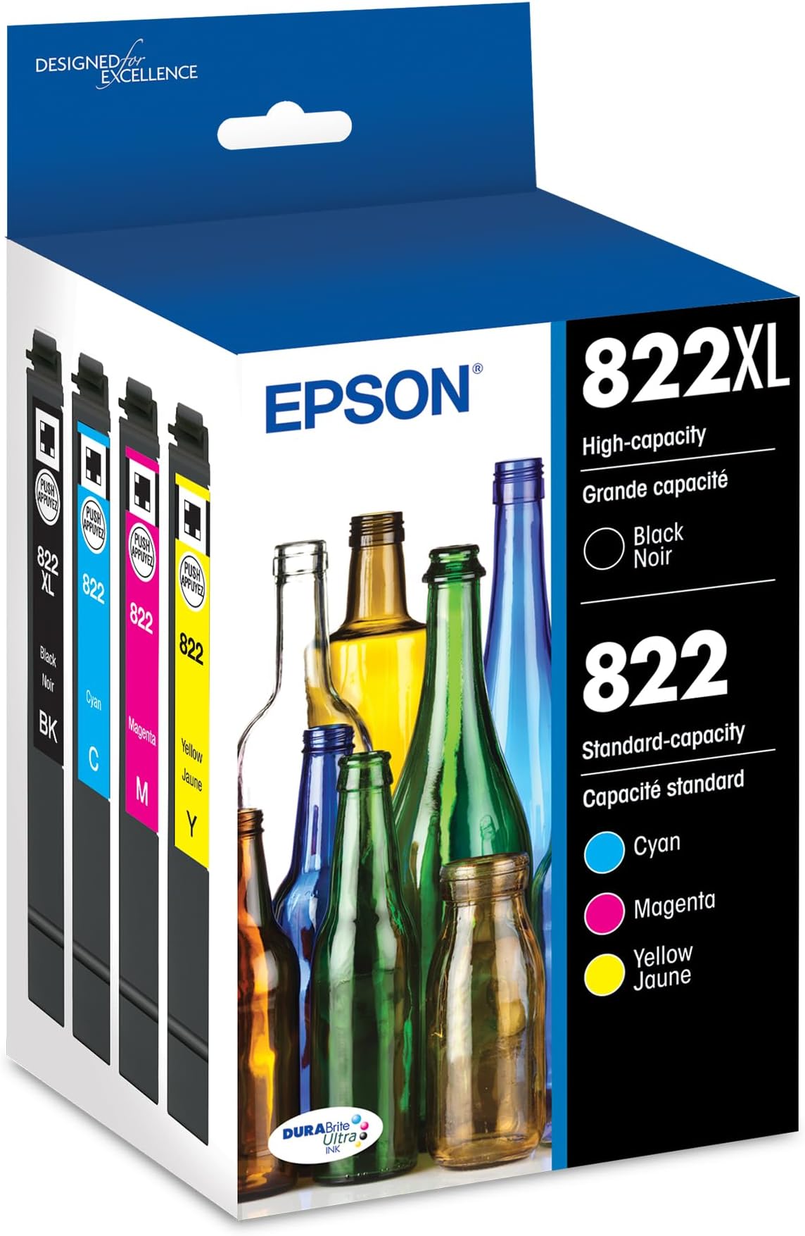 822 DURABrite Ultra Ink High Capacity Black & Standard Color Cartridge Combo Pack (T822XL-BCS) Works with WorkForce Pro WF-3820,3823, 4820, 4830, 4833, 4834
