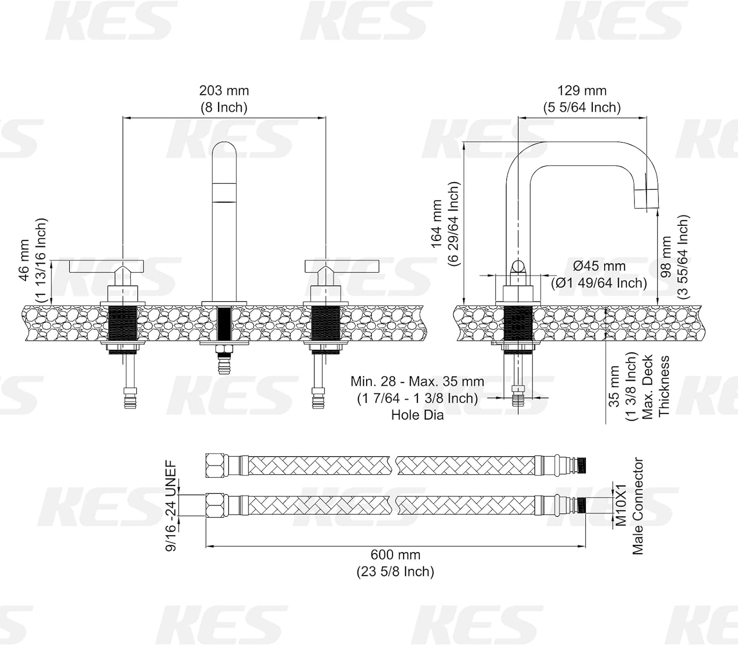 KES Black Bathroom Faucet 8-Inch and Pop Up Drain with Overflow with Detachable Hair Catcher Matte Black, L4317LF-BK-KES+S2018A-BK