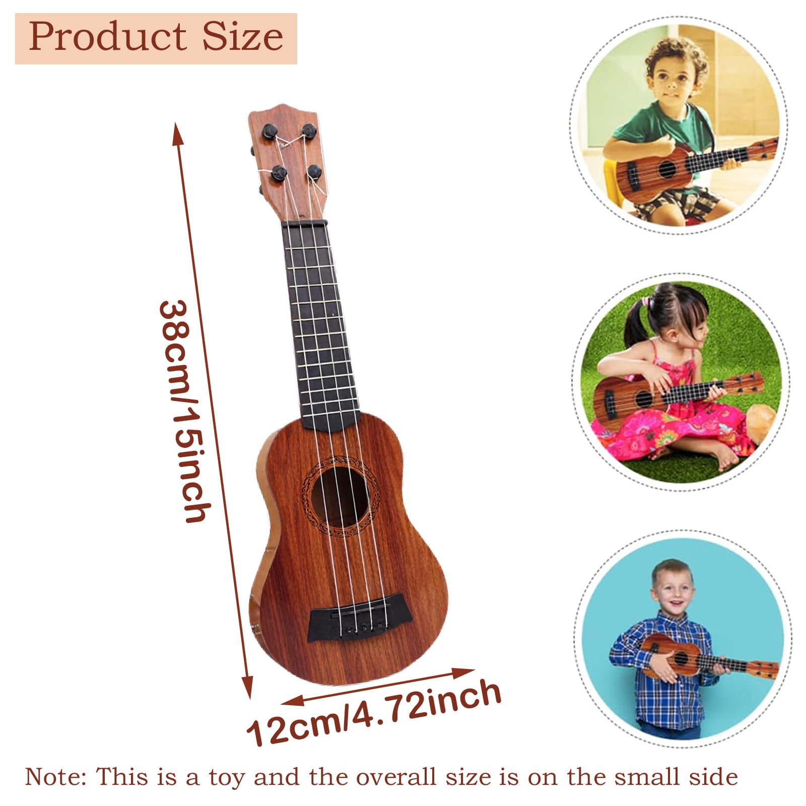 Ukulele Bambini, 38cm Chitarra Giocattolo, Mini Chitarra Bambini Con 4 Corde Regolabili, Musica Giocattoli Educativi, per Principiante, Ragazzo Ragazza (15 Pollici)