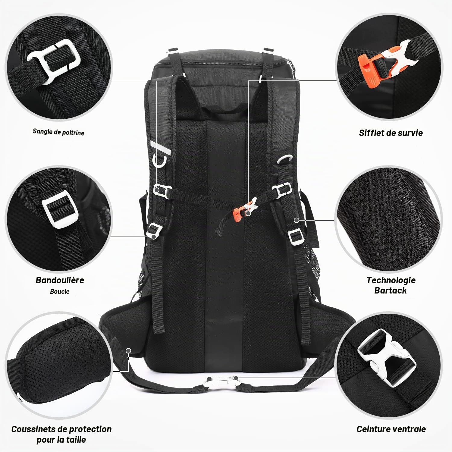 HOMIEE Sac à Dos de Randonnée 50-60L, Sac de Trekking avec Housse de Pluie, Sac à Dos Grande Capacité Multifonction pour Alpinisme Escalade Trekking Sport Voyage Camping