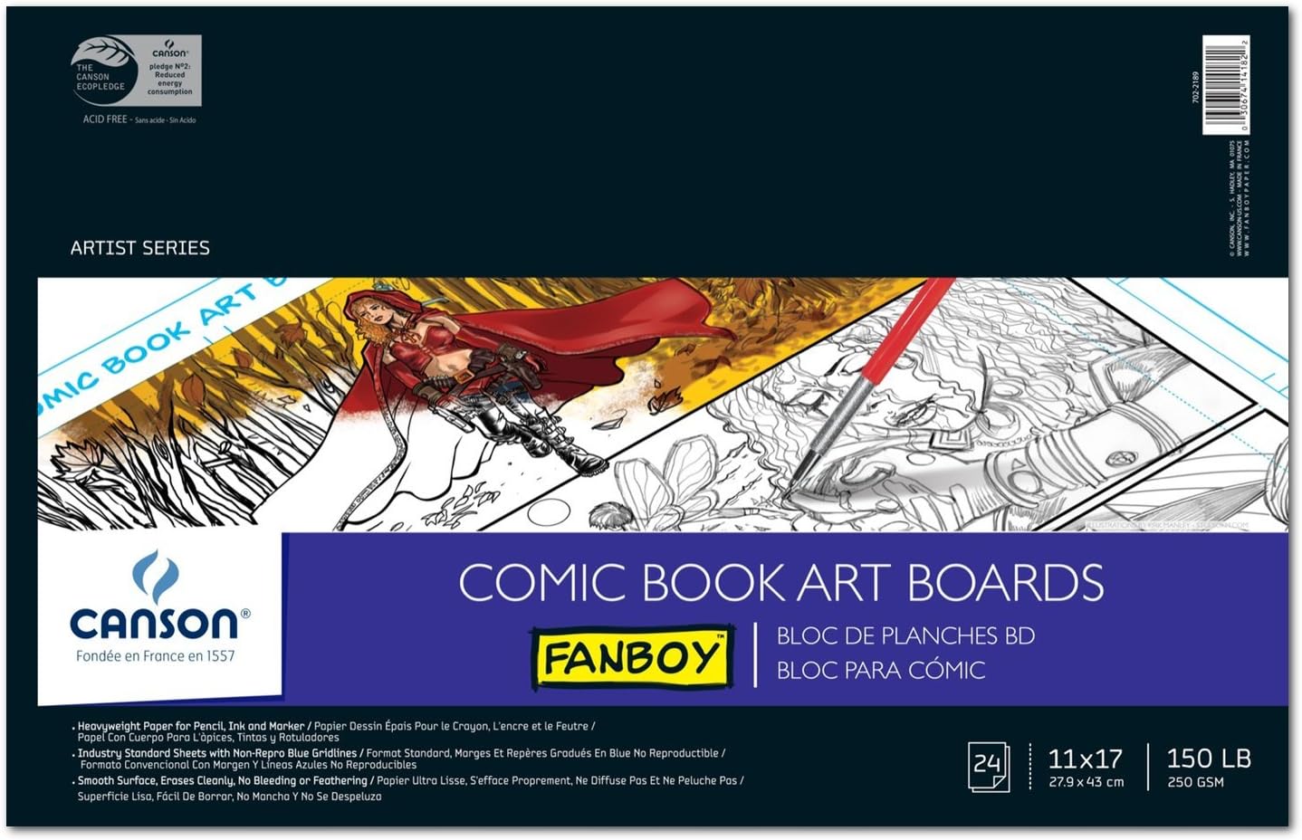 Canson Artist Series Comic Paper, Art Board, Foldover Pad, 11x17 inches, 24 Sheets (150lb/250g) - Artist Paper for Adults and Students - Colored Pencil, Marker, Ink, Pen