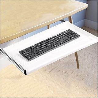 Plataforma de escritorio con cajón para teclado, color blanco, con superficie de escritorio extensible