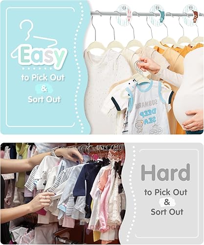 Miniatura 6 de VIS'V Perchas para bebés, perchas de terciopelo de 11 pulgadas para niños con 6 divisores de tamaño de ropa, organización de armario para guardería,