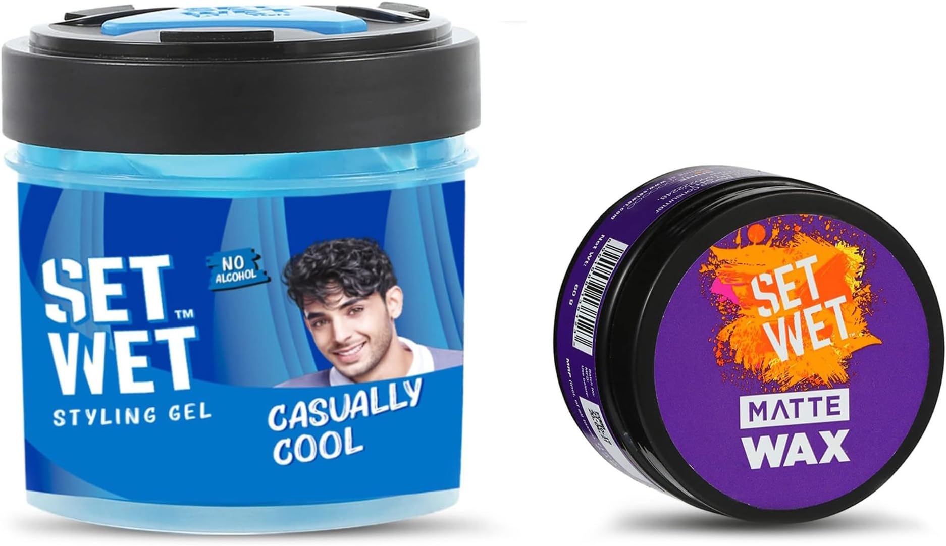 Set Wet Cool Hold Strength Hair Gel, 250 ml & Set Wet Daily Hair Styling Matte Wax, Matte Look, Flexible Hair & Restylable Anytime, Jar 60 gm