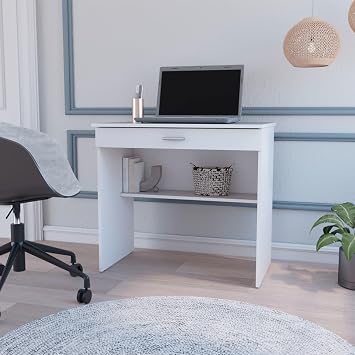 Hassyee Modern Design Rectangular Computer Tables with Convenient Storage Drawer and Additional Lower Shelf, Durable Construction Study Writing Table