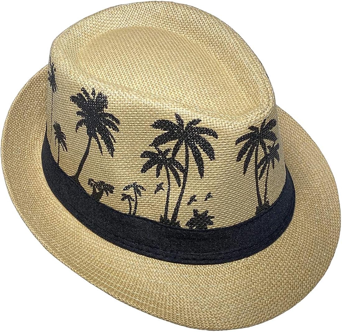 JK Home Sombrero de paja hawaiano Fedora para hombres y mujeres unisex Trilby Panamá verano sol jazz disfraz de fiesta