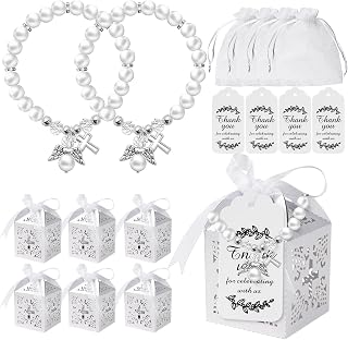 100 Pcs Party Favors Set - 24 Mini Rosary Bracelets, 24 Favor Boxes,26 Thank You Tags, and 26 Organza Bags - Perfect Return Gifts for Shower & Supplies